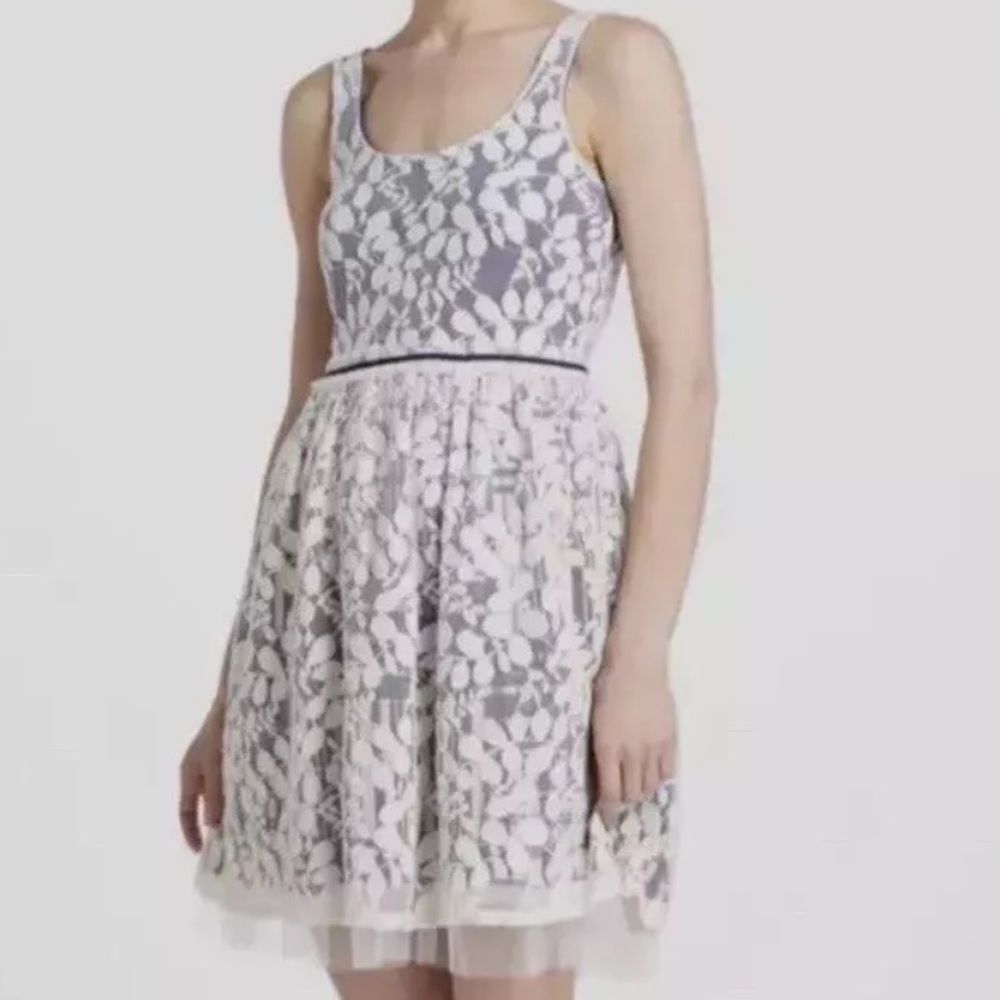 Anthropologie Vinca Minor Plaid Lace Overlay Fit And Flare Dress . EUC! Size S